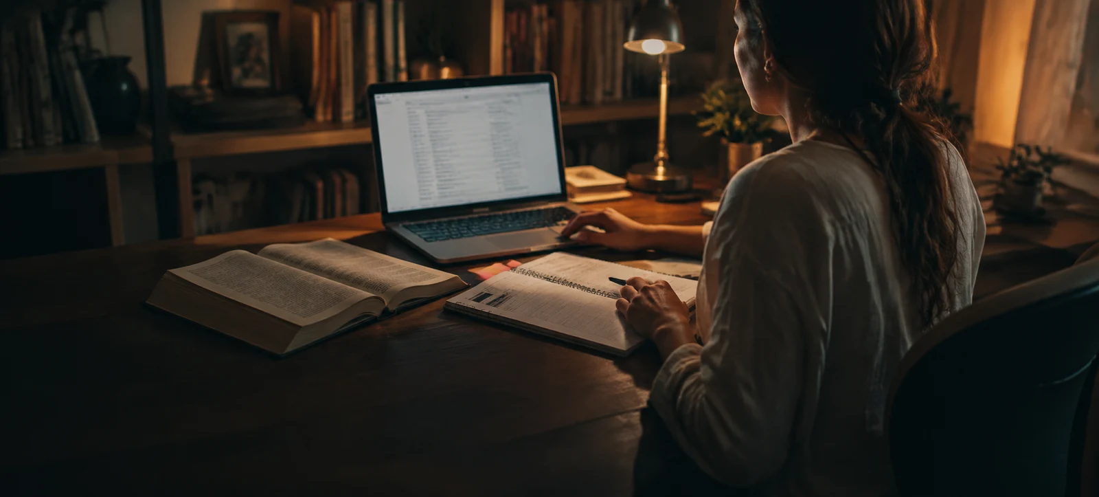 Candidata organiza sua preparação com computador, livros e caderno